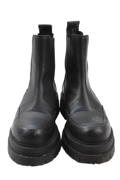 275 Central Womens Slip On Block Heel Leather Ankle Boots Black Size 37