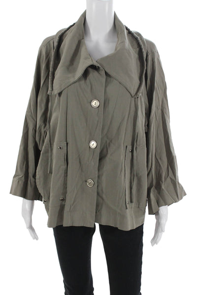 Marla Wynne Womens Green Collared Button 3/4 Sleeve Army Jacket Size 20W