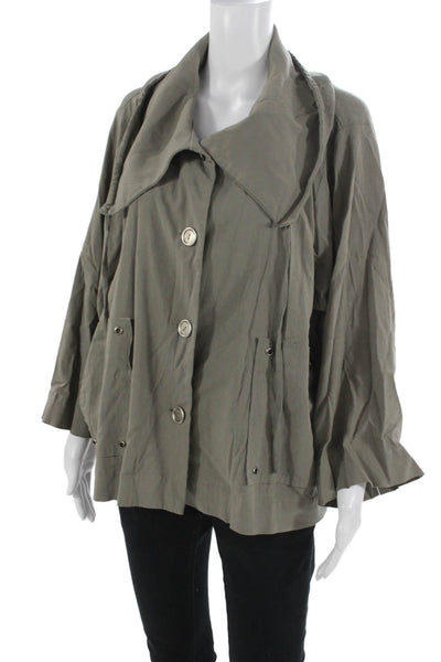 Marla Wynne Womens Green Collared Button 3/4 Sleeve Army Jacket Size 20W