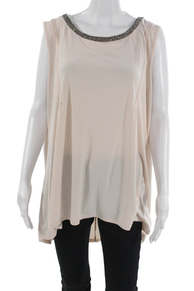 Belldini Womens Tunic Blouse Beige Sleeveless Round Neck 95% Poly Size 3X