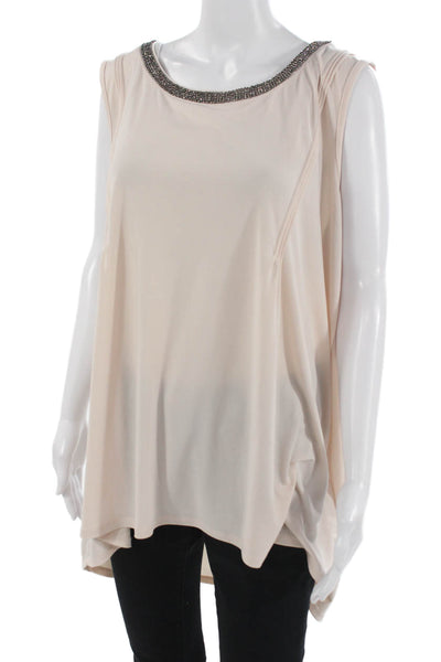 Belldini Womens Tunic Blouse Beige Sleeveless Round Neck 95% Poly Size 3X