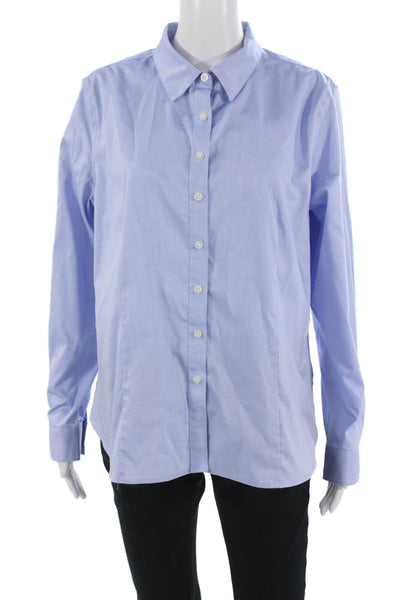 Ellen Tracy Women Button Up Shirt Light Blue Cotton Long Sleeve Size L