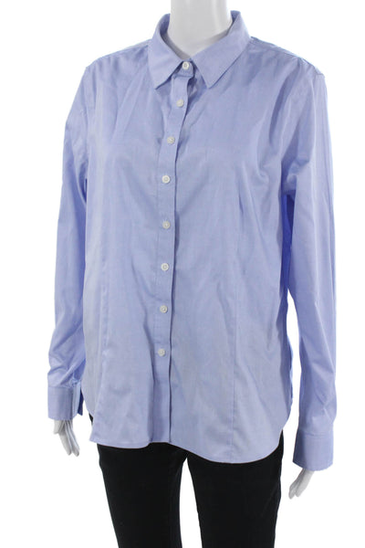Ellen Tracy Women Button Up Shirt Light Blue Cotton Long Sleeve Size L