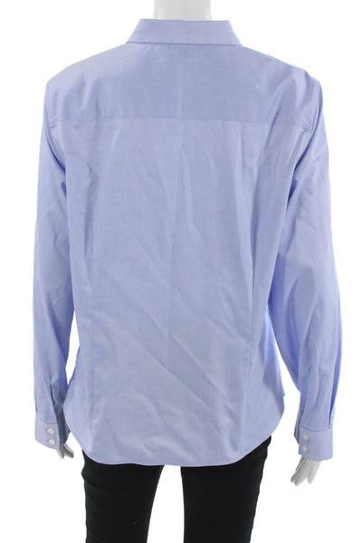 Ellen Tracy Women Button Up Shirt Light Blue Cotton Long Sleeve Size L