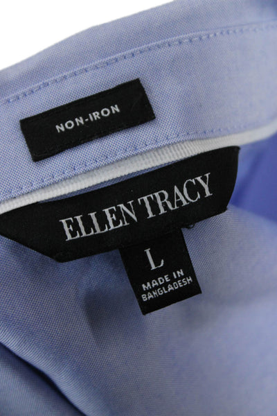 Ellen Tracy Women Button Up Shirt Light Blue Cotton Long Sleeve Size L