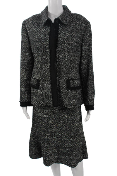 Lafayette 148 New York Womens Tweed Jacket A Line Skirt Suit Black Size 16