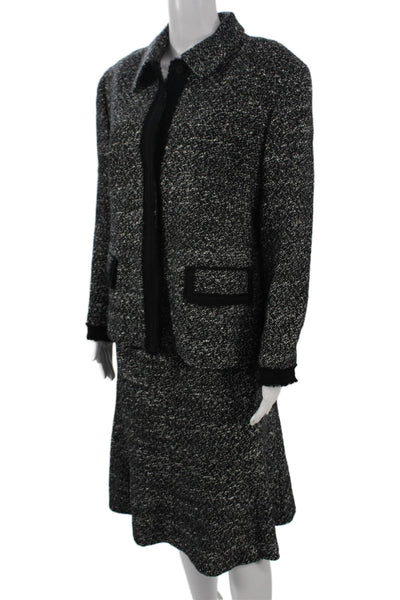 Lafayette 148 New York Womens Tweed Jacket A Line Skirt Suit Black Size 16