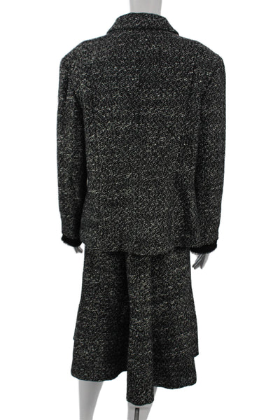 Lafayette 148 New York Womens Tweed Jacket A Line Skirt Suit Black Size 16