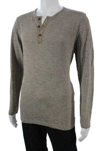 Nordstrom Mens Cotton Henley Neck Long Sleeve Top Brown Size Medium
