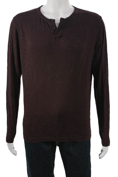 Theory Mens Solid Brown Cotton Long Sleeve T-Shirt Button Front Size M