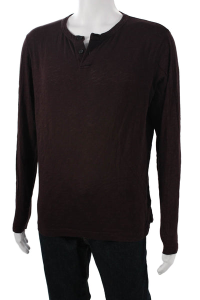 Theory Mens Solid Brown Cotton Long Sleeve T-Shirt Button Front Size M