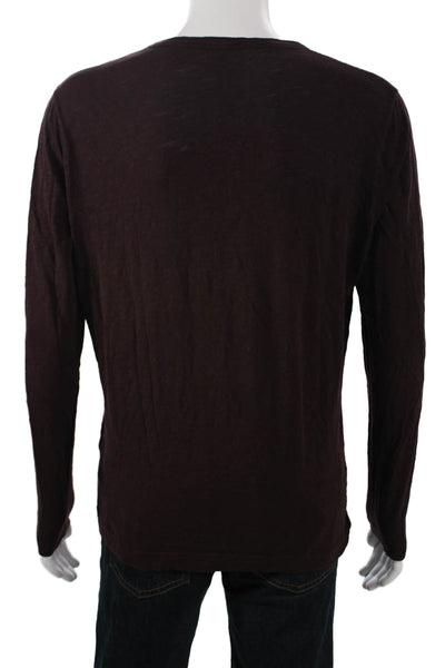 Theory Mens Solid Brown Cotton Long Sleeve T-Shirt Button Front Size M