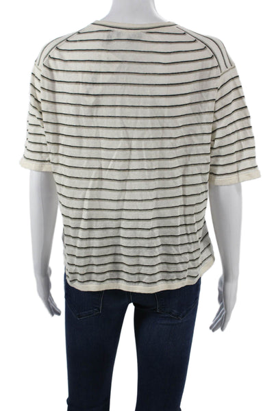 Theory Women Cropped Striped T-Shirt Short Sleeve Crew Neck Beige Size S