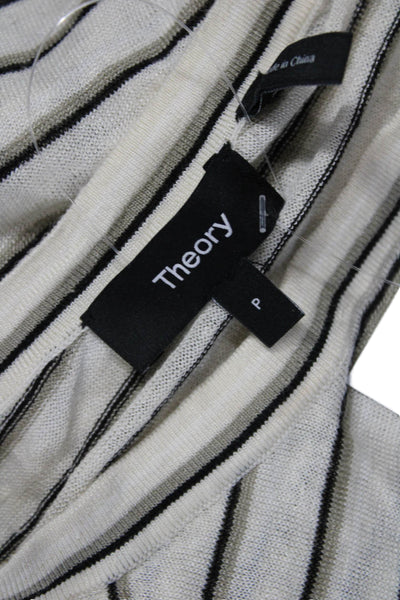 Theory Women Cropped Striped T-Shirt Short Sleeve Crew Neck Beige Size S