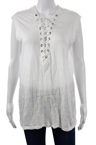 IRO Womens White Linen Lace-Up Sleeveless Tank Bohemian Solid Size L