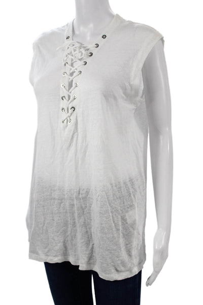 IRO Womens White Linen Lace-Up Sleeveless Tank Bohemian Solid Size L