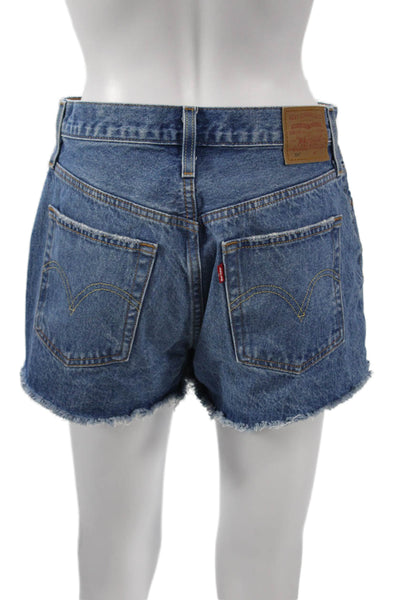 Levis Women 90s Blue 100% Cotton Solid Button Shorts Size 28