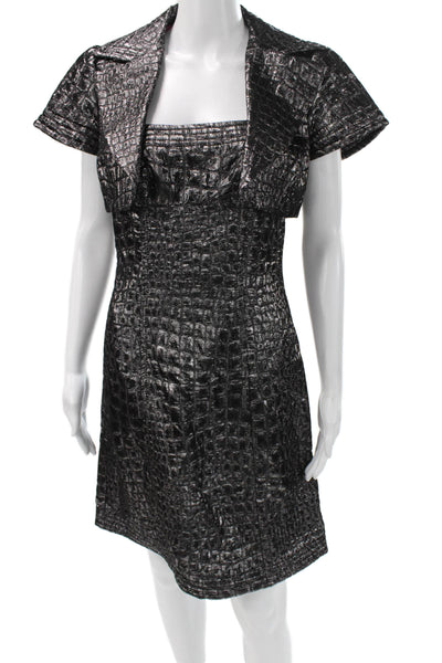 Trina Turk Women Sheath Mini Dress Black Square Neck Short Sleeve Size 2