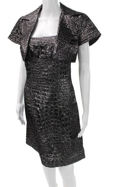 Trina Turk Women Sheath Mini Dress Black Square Neck Short Sleeve Size 2