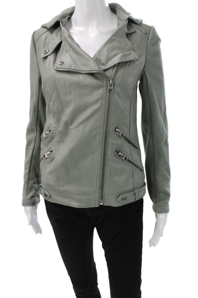 Aqua Womens Biker Motorcycle Jacket Gray Polyurethane Size XS