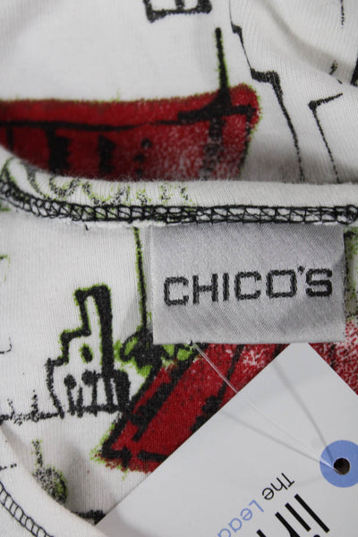 Chicos Women White 100% Cotton Basic Tank Round Neck Graphic Spring Size 0