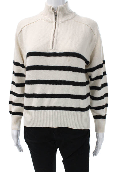 Elie Tahari Women Pullover Striped Mock Neck Long Sleeve Beige Sweater Size S