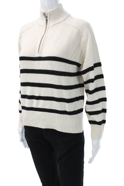 Elie Tahari Women Pullover Striped Mock Neck Long Sleeve Beige Sweater Size S