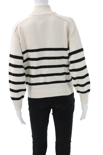 Elie Tahari Women Pullover Striped Mock Neck Long Sleeve Beige Sweater Size S