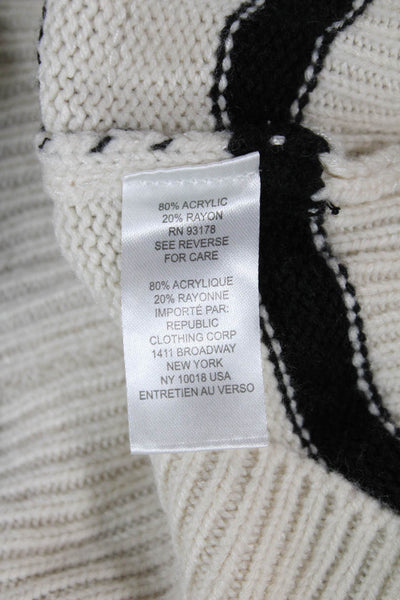 Elie Tahari Women Pullover Striped Mock Neck Long Sleeve Beige Sweater Size S