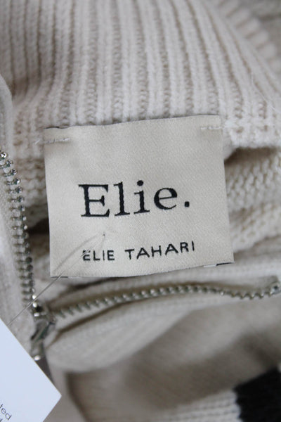 Elie Tahari Women Pullover Striped Mock Neck Long Sleeve Beige Sweater Size S