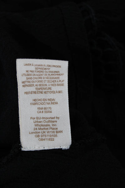 Free People Women Tunic Blouse Black V-Neck Long Sleeve Cotton Bohemian Size S