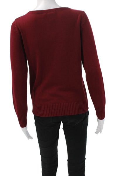 Talbots Women Silk Pullover Red Round Neck Long Sleeve Size S