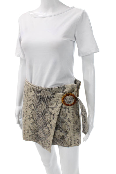 Zara Women Mini Wrap Skort Beige Animal Print Polyester Elastane Size S