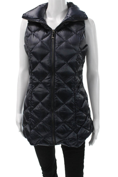 Dawn Levy Womens Puffer Quilted Vest Black Argyle Polyester Size XS