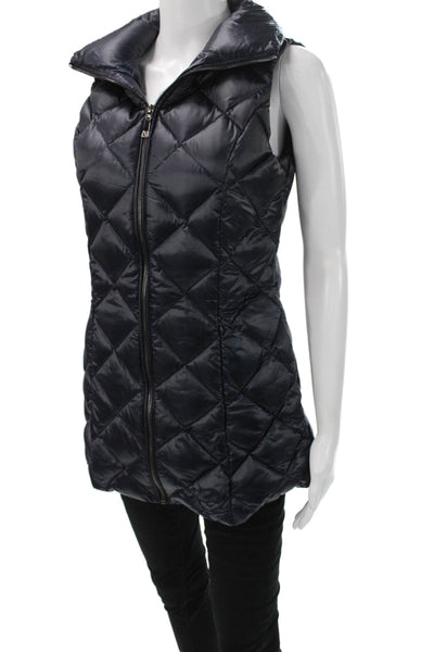 Dawn Levy Womens Puffer Quilted Vest Black Argyle Polyester Size XS