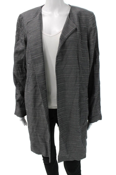 Eileen Fisher Women Dark Gray Herringbone Cotton Coatigan Long Sleeve Size L