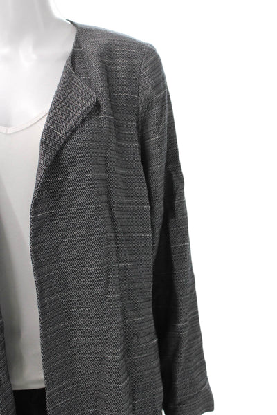 Eileen Fisher Women Dark Gray Herringbone Cotton Coatigan Long Sleeve Size L