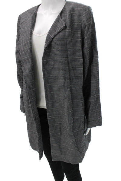 Eileen Fisher Women Dark Gray Herringbone Cotton Coatigan Long Sleeve Size L