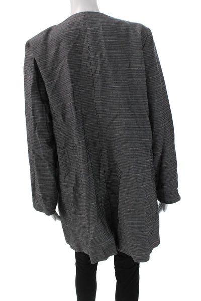 Eileen Fisher Women Dark Gray Herringbone Cotton Coatigan Long Sleeve Size L