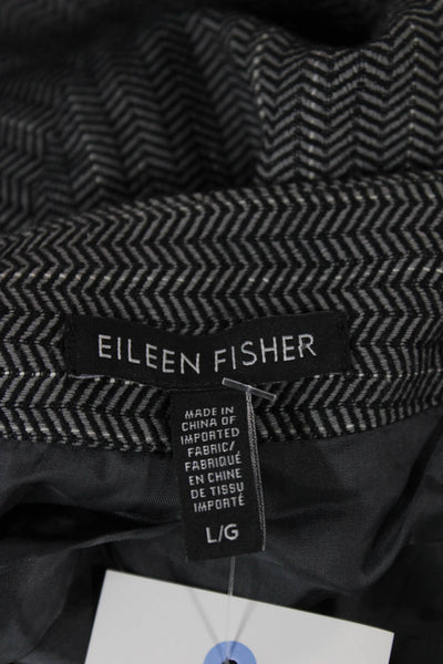 Eileen Fisher Women Dark Gray Herringbone Cotton Coatigan Long Sleeve Size L