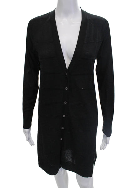 Lilla P Women Black V-Neck Long Sleeve Cardigan Size S
