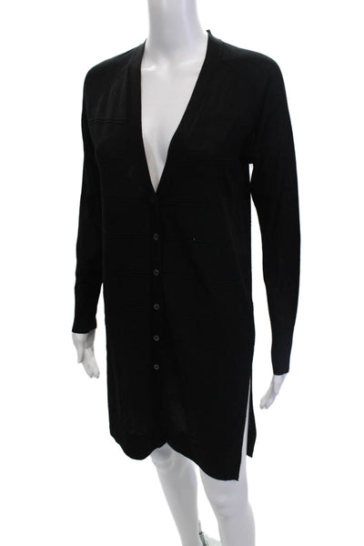 Lilla P Women Black V-Neck Long Sleeve Cardigan Size S