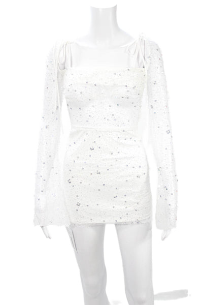 Lucy In the Sky Womens Bodycon Mini Dress White Lace Up Size 2XS