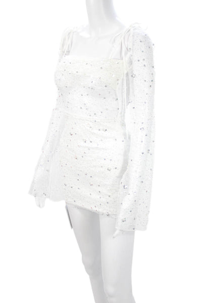 Lucy In the Sky Womens Bodycon Mini Dress White Lace Up Size 2XS