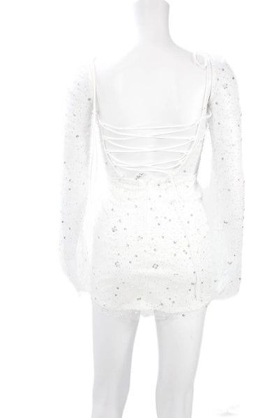 Lucy In the Sky Womens Bodycon Mini Dress White Lace Up Size 2XS
