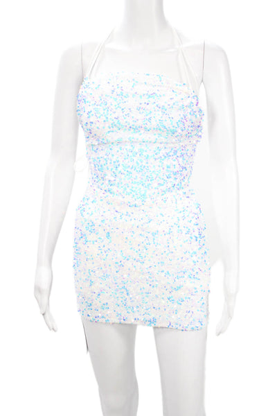 Lucy In the Sky Womens Bodycon Mini Dress White Lace Up Sleeveless Size 2XS