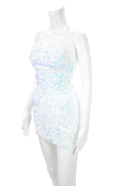 Lucy In the Sky Womens Bodycon Mini Dress White Lace Up Sleeveless Size 2XS