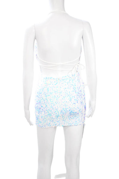 Lucy In the Sky Womens Bodycon Mini Dress White Lace Up Sleeveless Size 2XS