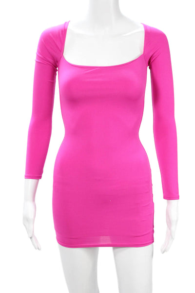 Lucy In the Sky Women Bodycon Mini Dress Pink Long Sleeve Square Neck Size 2XS