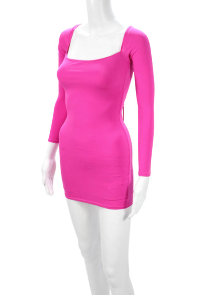 Lucy In the Sky Women Bodycon Mini Dress Pink Long Sleeve Square Neck Size 2XS